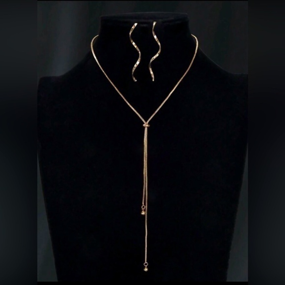 Gold Spiral Earrings And Necklace Set
